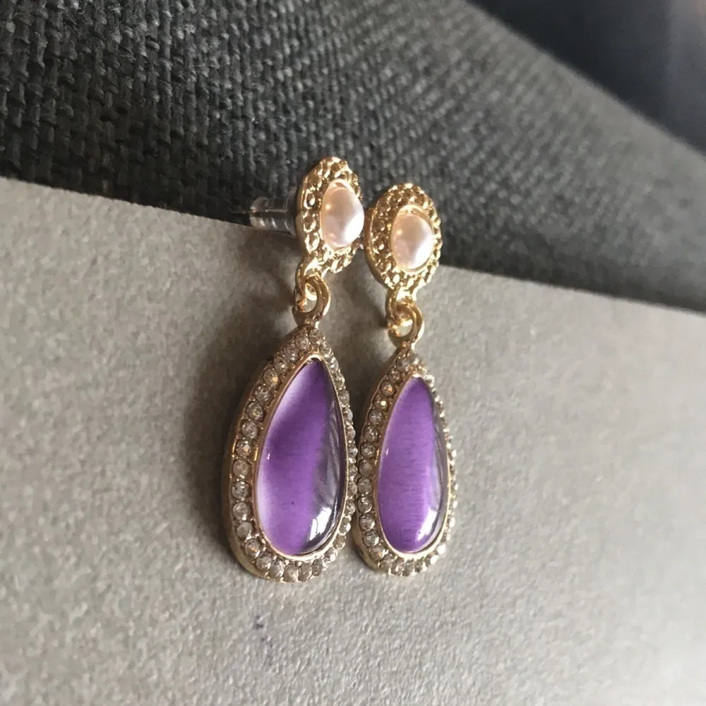 French Style Vintage Purple Opal Earrings - Image 2