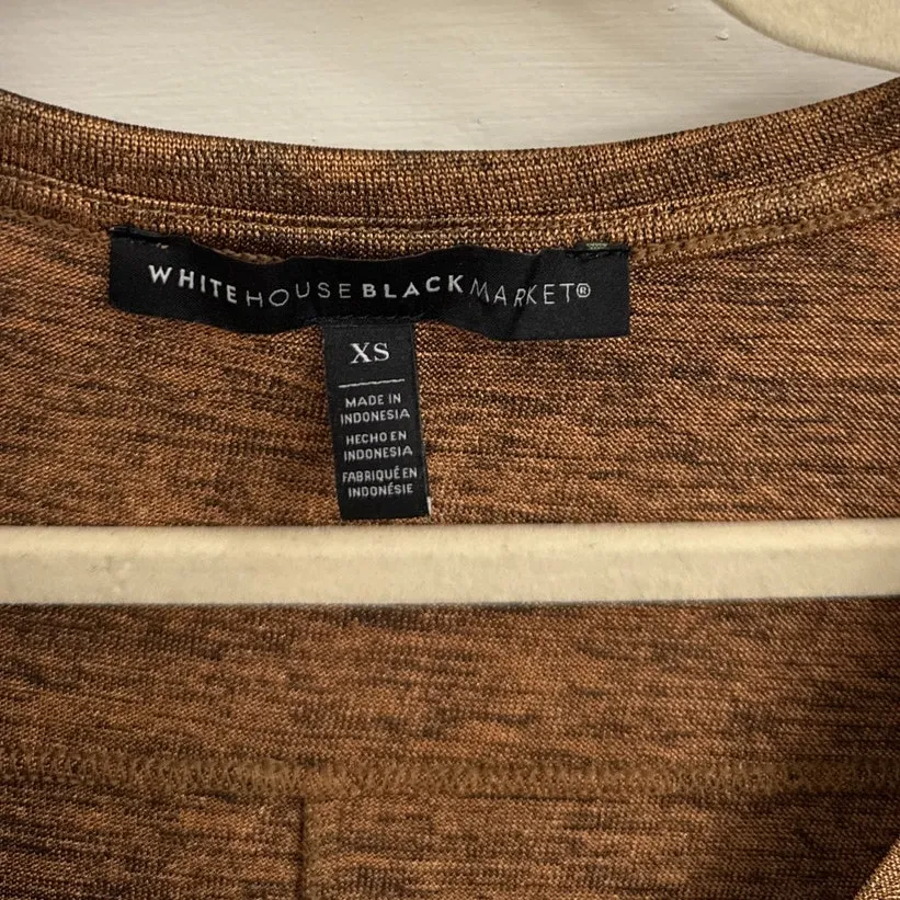 White House Black Market Blouse Loose Fit Animal Print Brown Gold Shirt Size XS - Image 3