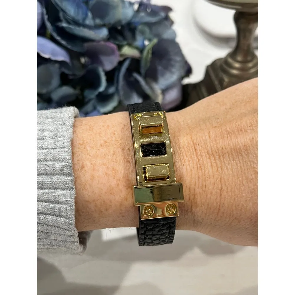 Like new! Black faux Leather‎ Bracelet with Gold - Image 2