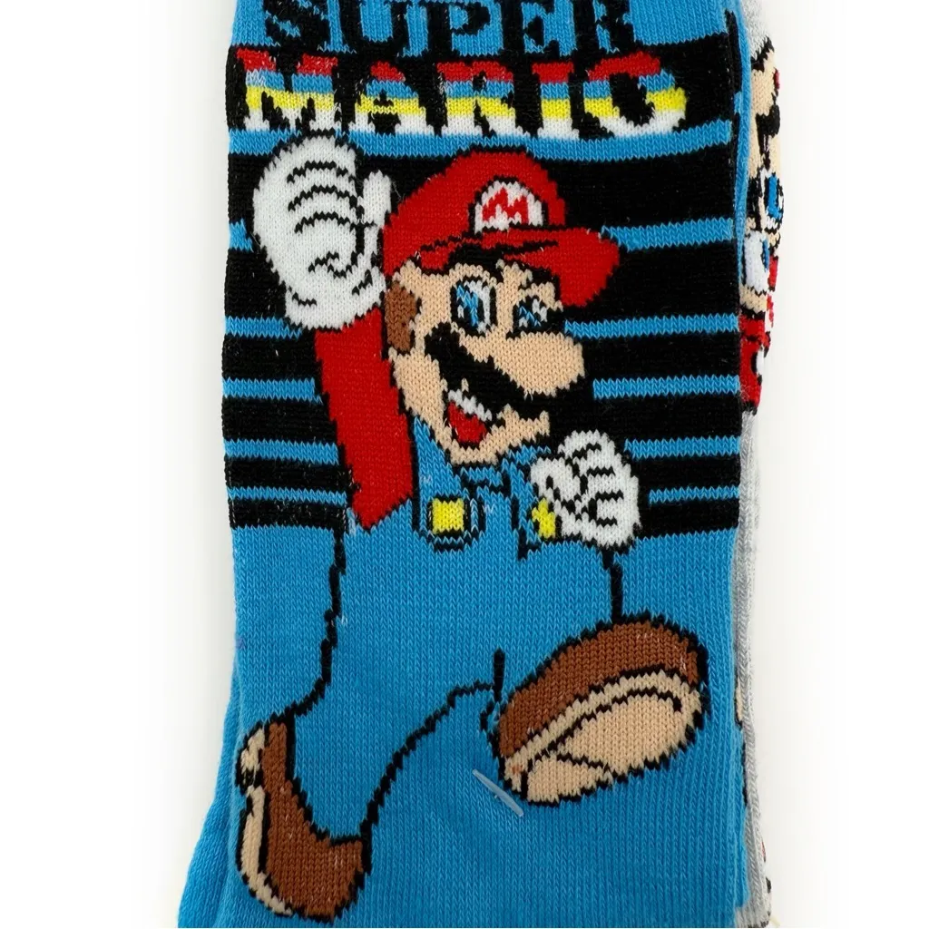 Super Mario Crew Socks Mens Womens Nintendo Video Game Gift 2 Pairs Blue Gray - Image 4