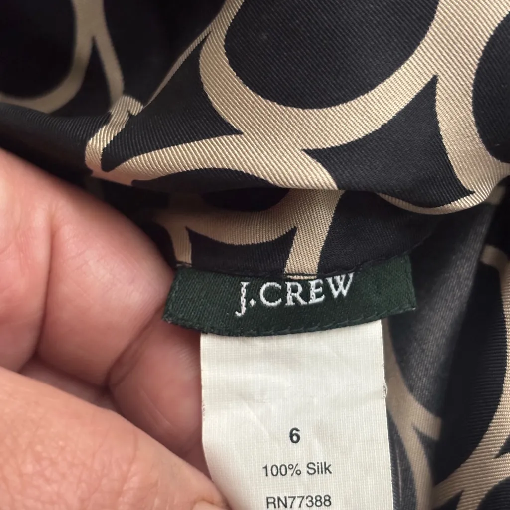 J. Crew Black and Cream Geometric Long Sleeve Dress - Image 3