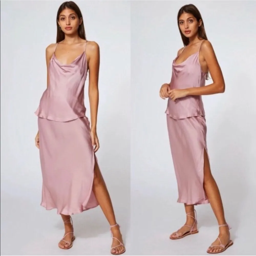 YFB Slip Satin-Effect Midi Skirt Rose Peach Size XS New with Tag - Image 2