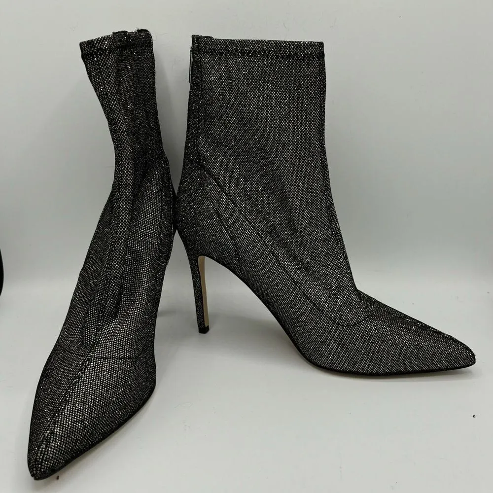 Jewel Badgley Mischka Black Glitter Sock Bootie Size 6.5 Spike Heel Retro Glam - Image 6
