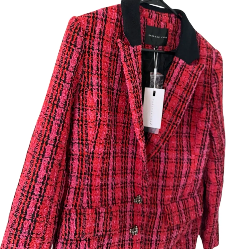 Endless Rose NEW Plaid Bouclé Blazer Red & Pink - Image 11