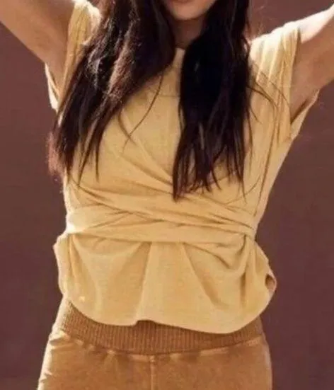 Free People FP Movement Swaying Sunflowers Wrap Tie Short Sleeve Tee Top Yellow - Image 2