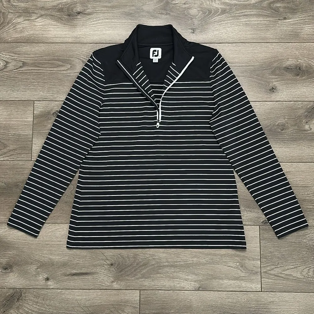 FootJoy 1/4 Zip Long Sleeve Pullover Black White Stripe Size Large - Image 2