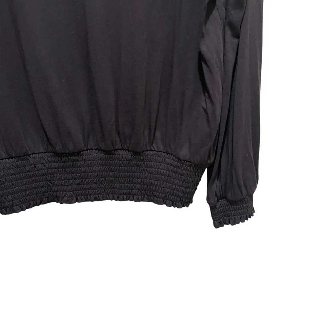Michael Kors Black Smocked Hem Long Sleeve V-Neck Blouse Women’s Size Large - Image 5