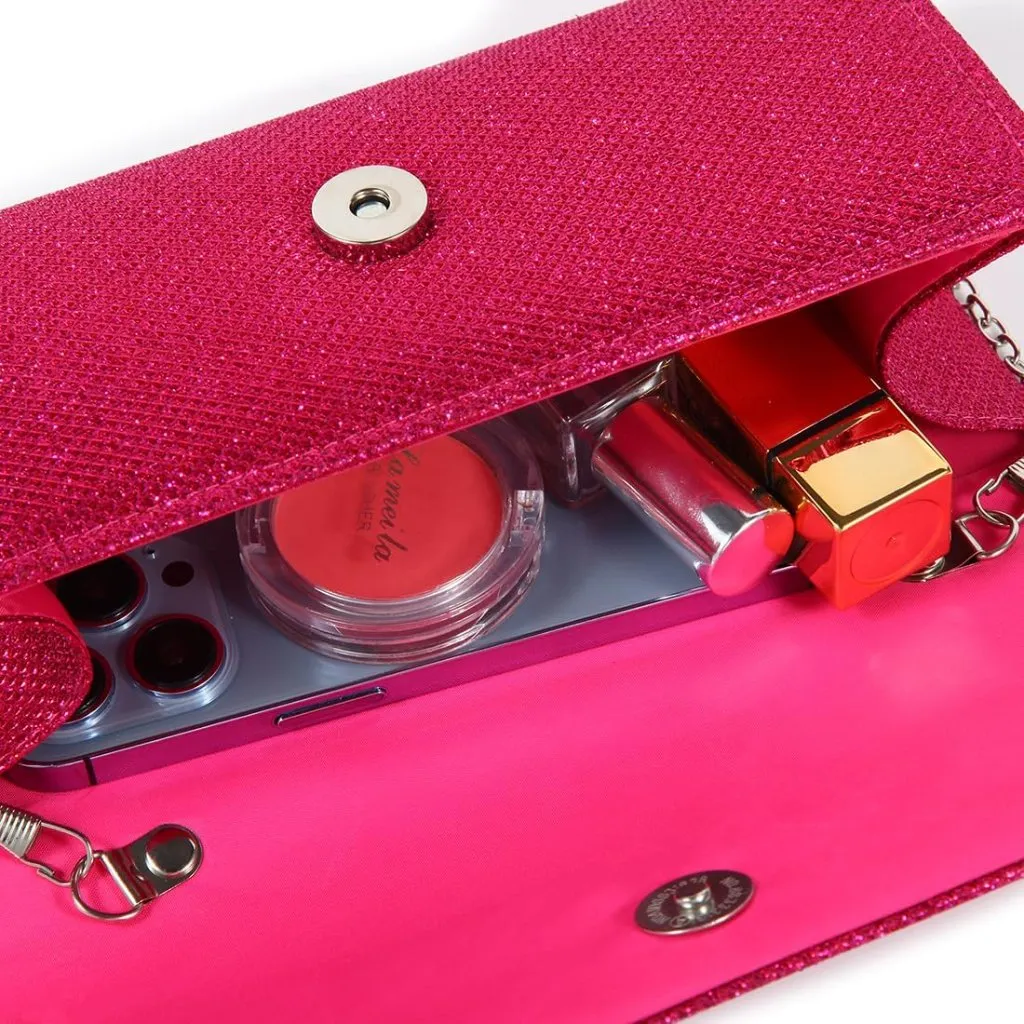 ⚡ Women's Rose Evening Sparkling Button Closure Party Wedding Clutch Handbag Red - Image 5