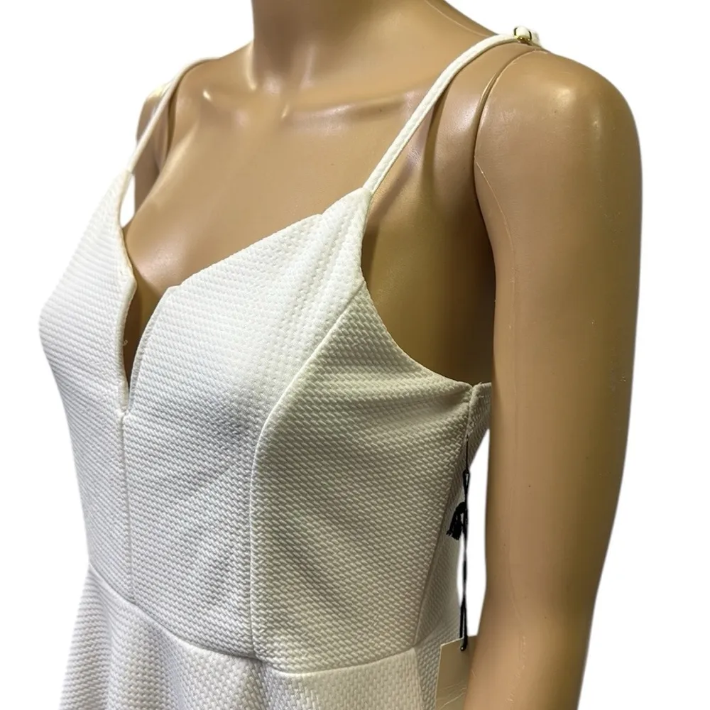 Haute Monde White Textured Slit V Neck Sleeveless Fit Flare Mini Dress Womens L - Image 6