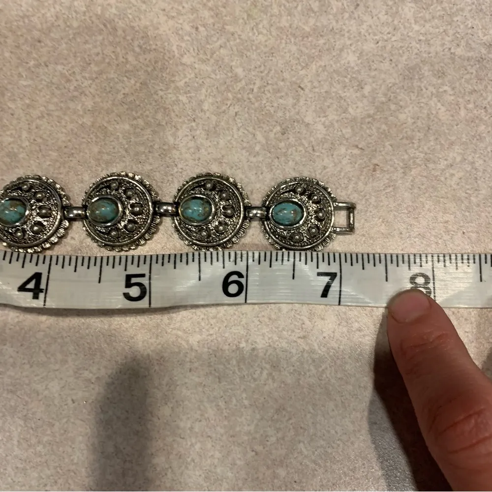 Sarah Coventry Bracelet Indian Treasure Vintage Faux Turquoise Silvertone Boho Silver - Image 5