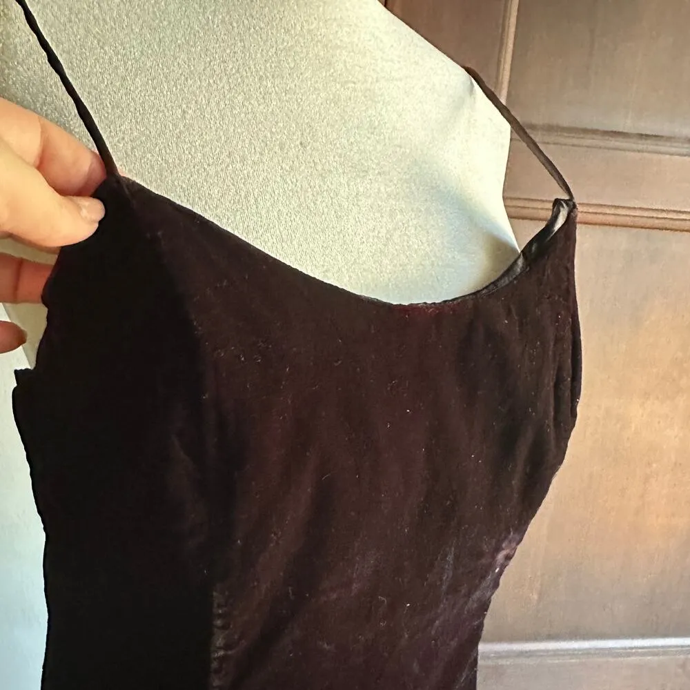 80s VINTAGE | Black Velvet Spaghetti Strap Mini Dress | Size 9/10 (Size Medium) - Image 2