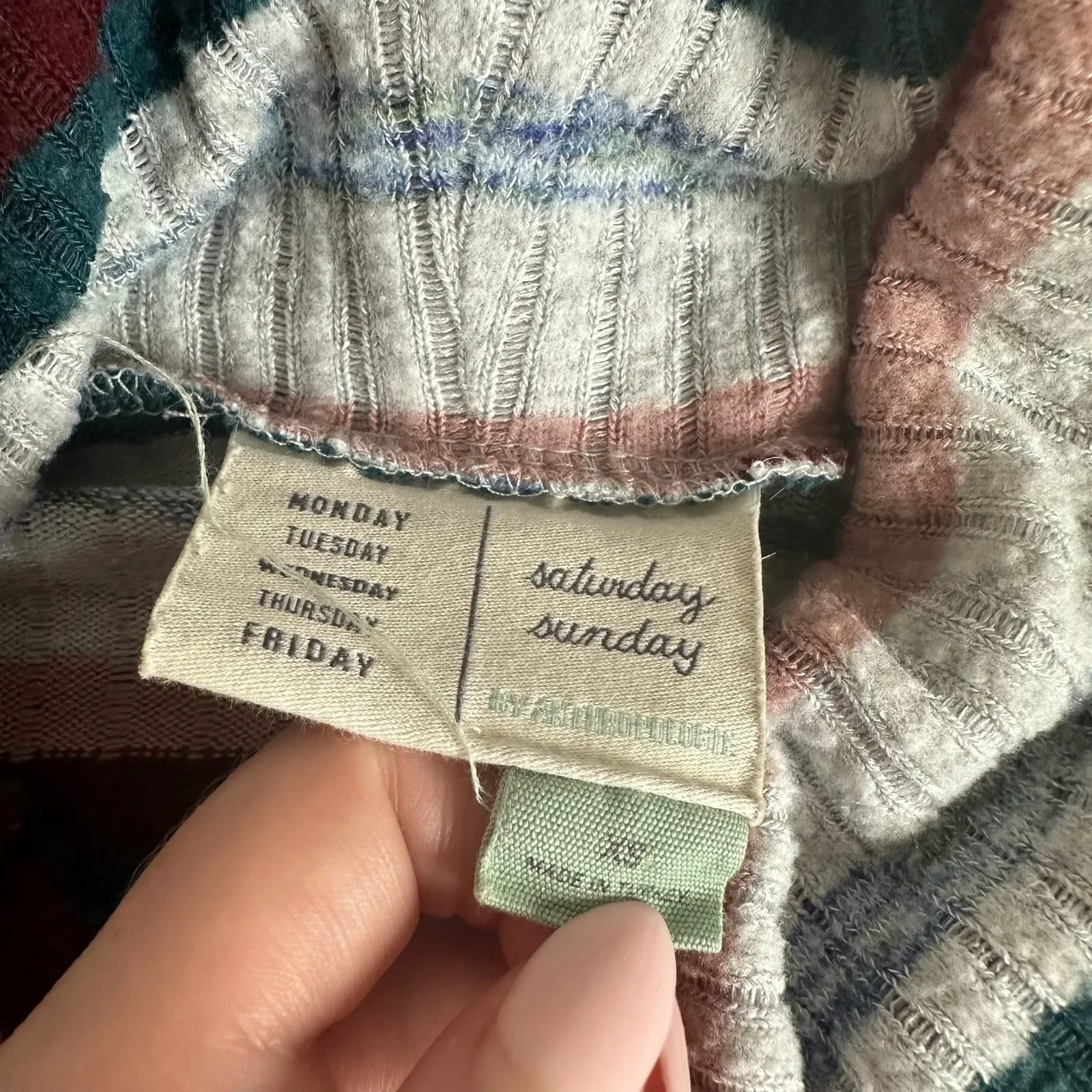 Saturday Sunday Anthropologie teal, maroon & white striped turtleneck sweater XS - Image 6
