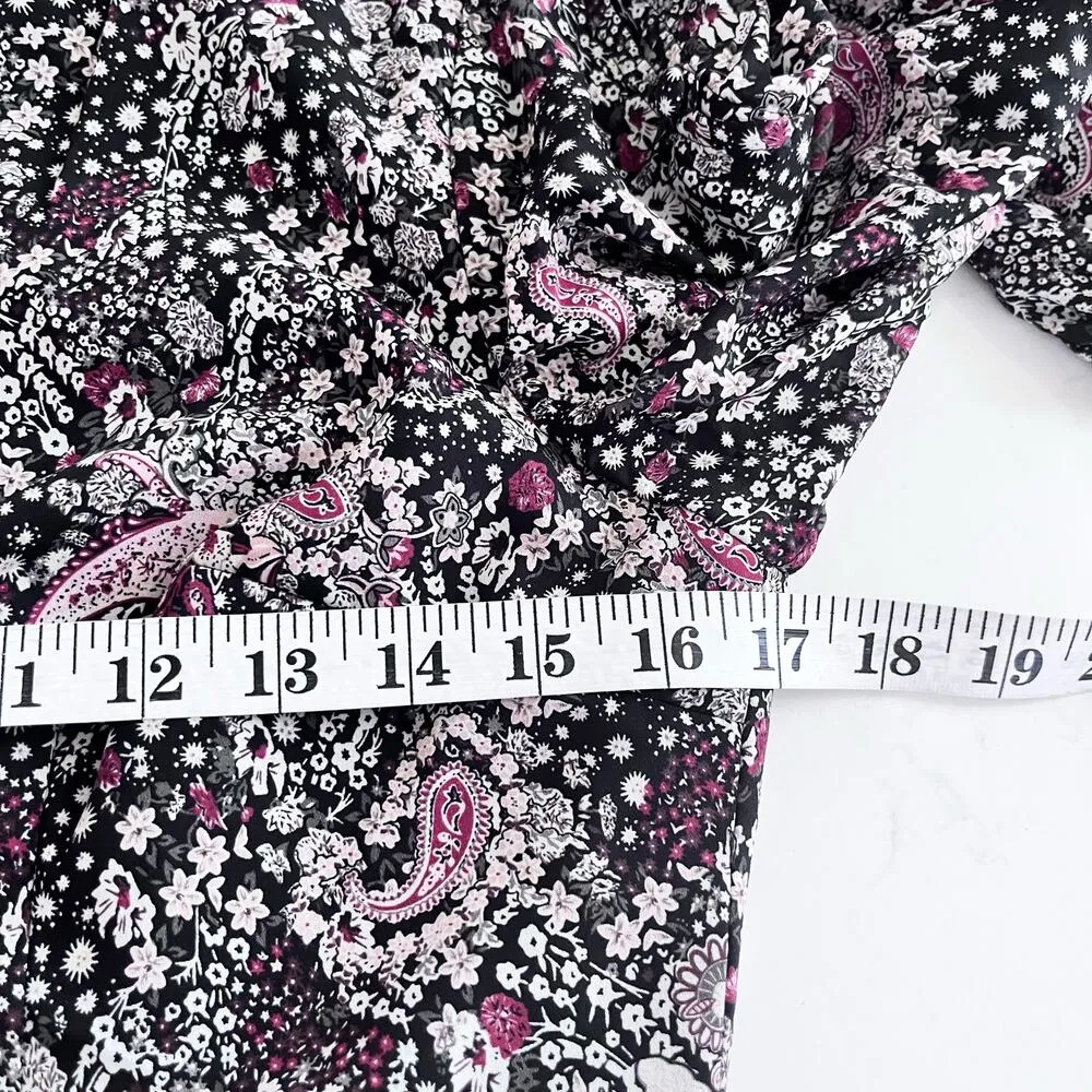 Mikael Aghal Pleated Printed Black Long Sleeve Crepe de Chine Maxi Dress Size 6 - Image 9