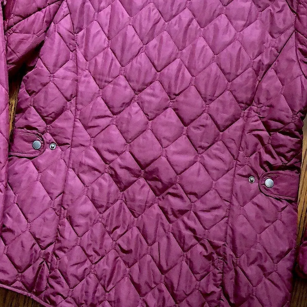 EDDIE BAUER Women’s Wine Burgundy Embroidered Diamond Pattern Quilted Coat Sz LG - Image 7