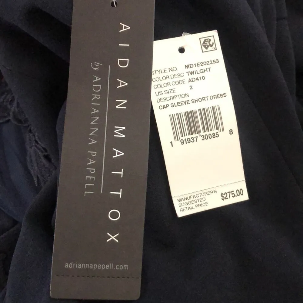 Aidan Mattox by Adrianna Papell Floral Lace Trim Mesh Cocktail Dress Navy 2 NWT - Image 5