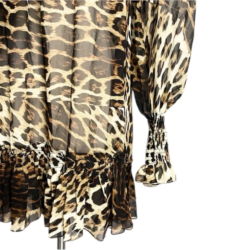 Roberto Cavalli X H&M 100% Silk Off Shoulder
Sheer Ruffle Leopard Print Dress - Image 7