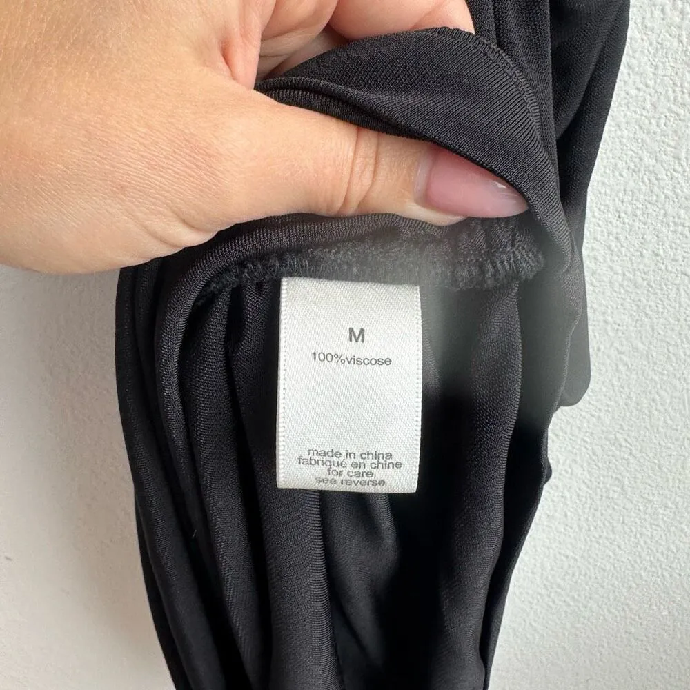 $388 Ronny Kobo Revolve Carrie Party Open Dress Black size medium Ruched Slit - Image 9