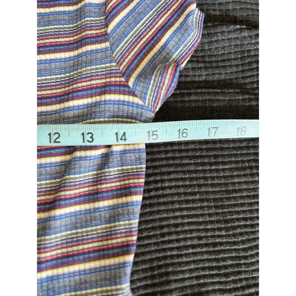 IZ Byer Girl Blue/Multi Striped Dress Junior XL Short Sleeve V Neck Faux Buttons - Image 6