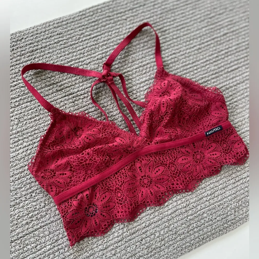 Nautica Burgundy Red Lace Adjustable Strappy Back Racerback Bralette Size Small - Image 5