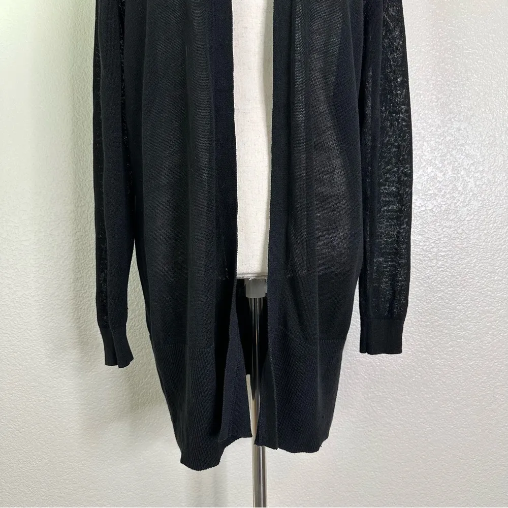 Ann Taylor Linen Blend Black Open Front Long Cardigan, Sz Medium - Image 5