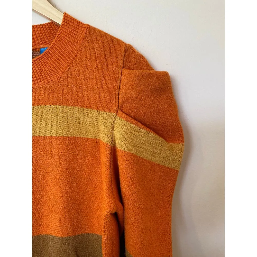 FARM Rio Anthropologie Women’s Sweater Small Colorblock Knit Long Sleeve Bright Orange - Image 4