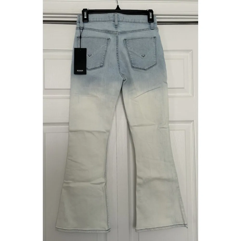 Hudson Jeans Drew Mid-Rise Flare Leg Crop Bleach Dip Blue Jeans Womens Size 25 - Image 3