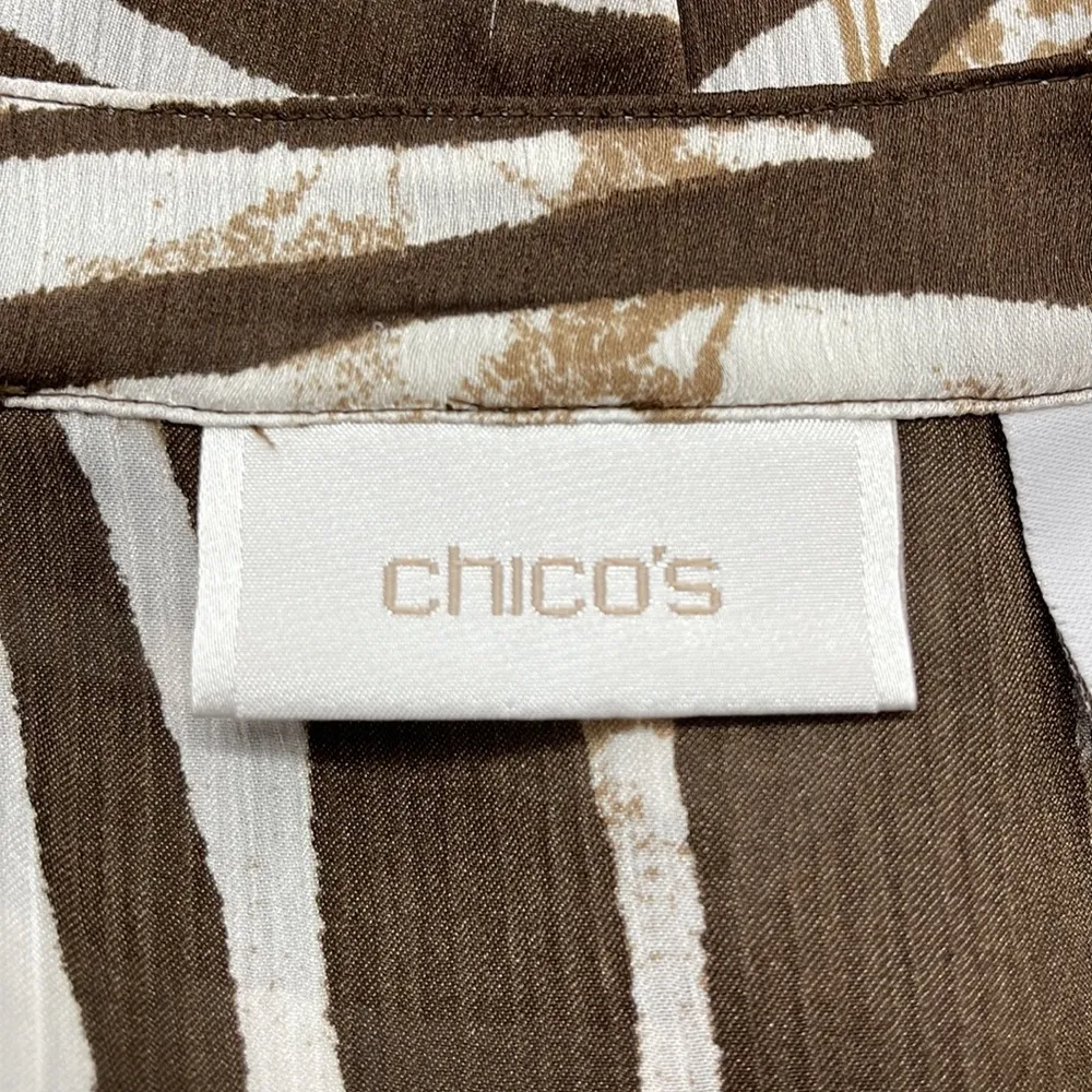 Chico’s Brown Zebra Print Button Down Sheer Blouse Size Small - Image 6