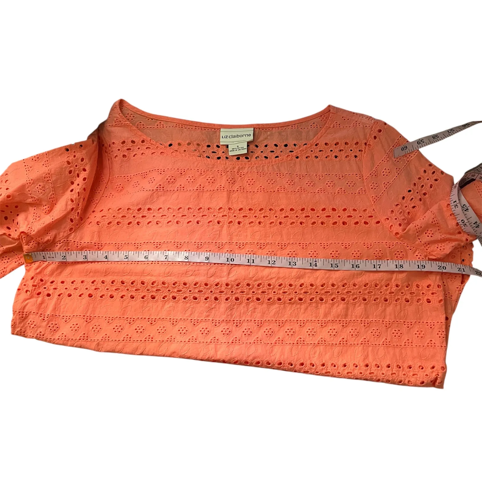 Liz Claiborne Eyelet Orange Top Small Boxy Relaxed Beachy Coastal Preppy Cotton - Image 11