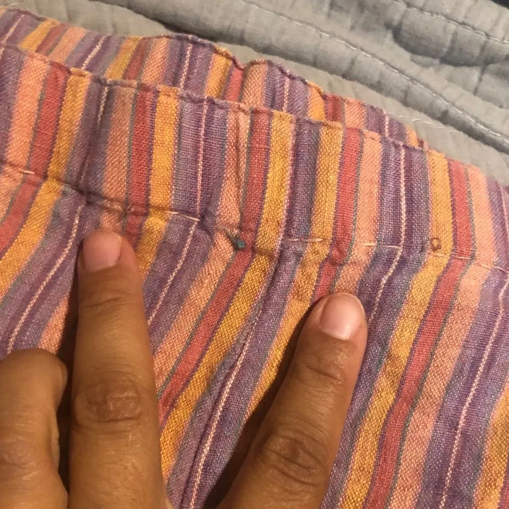 380. FLAX 100% Linen Striped Multicolor Pull on Pants size Large (14-18) - Image 4