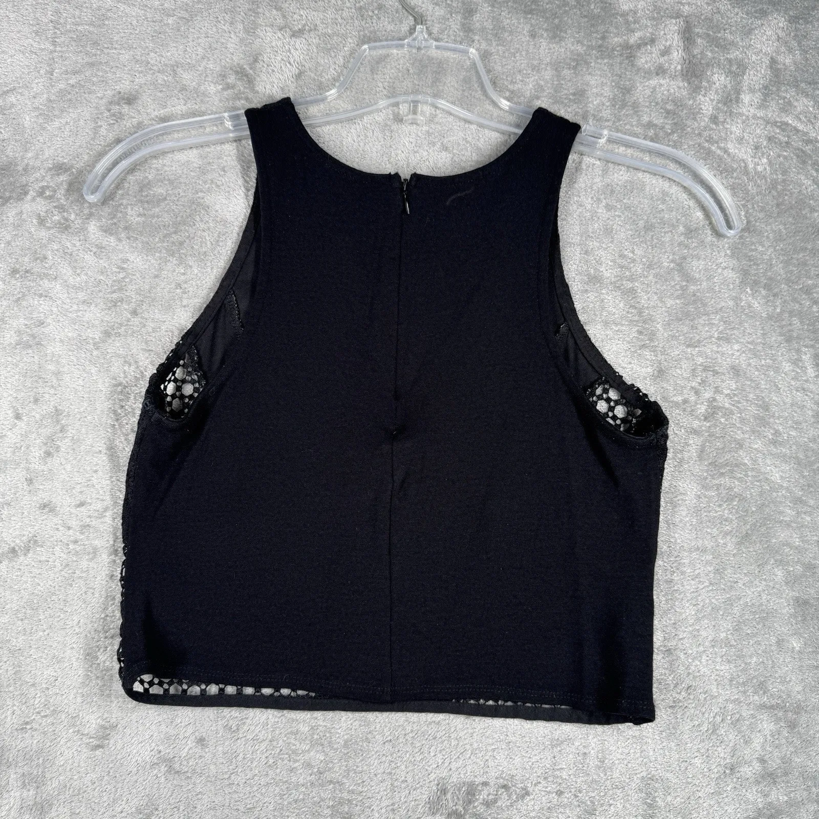 Top Shop Shirt Women 4 Black Crop Top Sheer Lace Casual Neutral Party Whimsygoth - Image 3