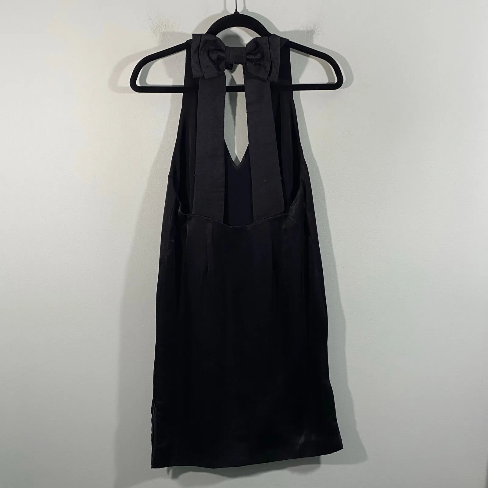 Free People Women Black Satin Deep V Big Bow Back Mini Dress Size XS - Image 9