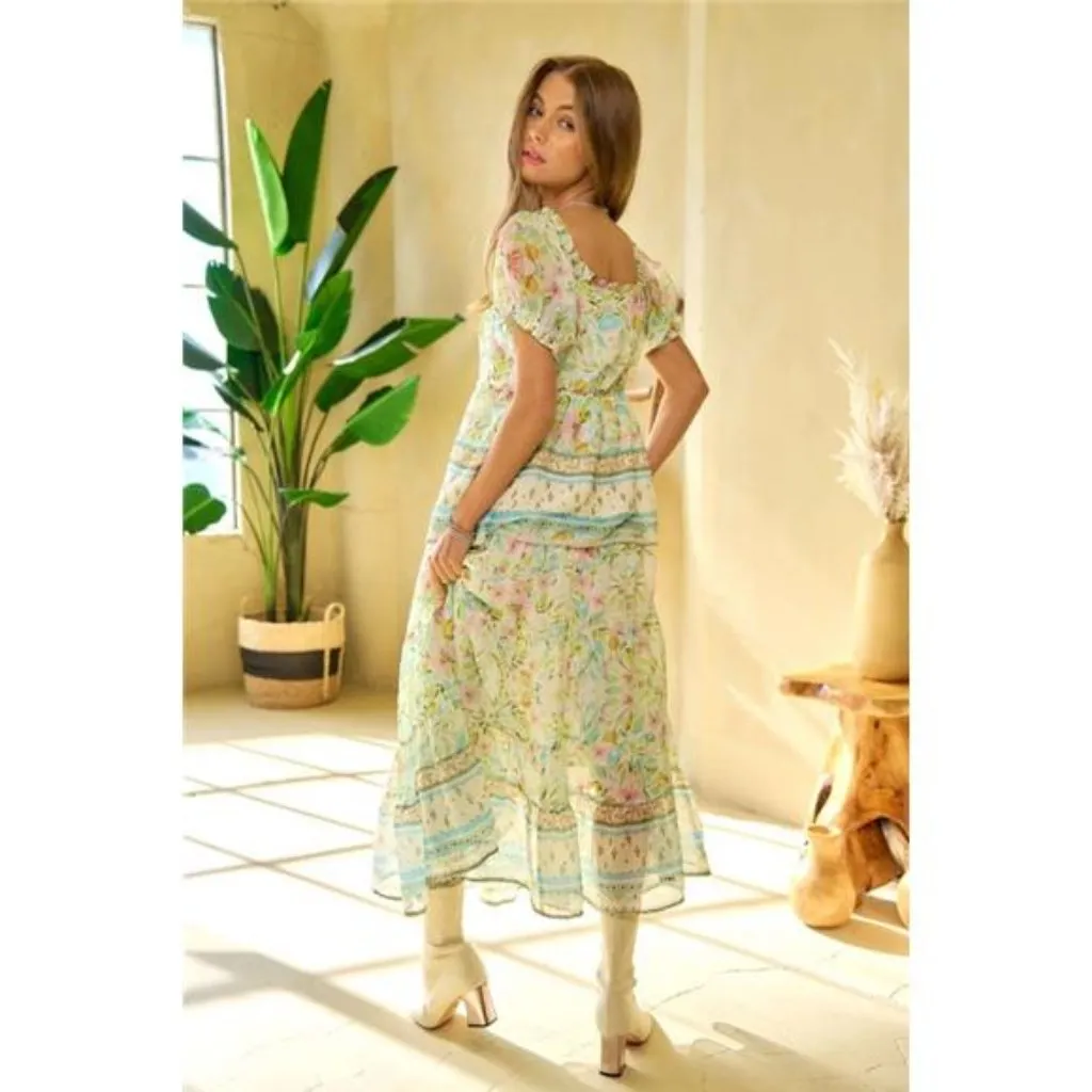 Davi & Dani Spring Floral Border Print Ruffled Textured Top - Image 5