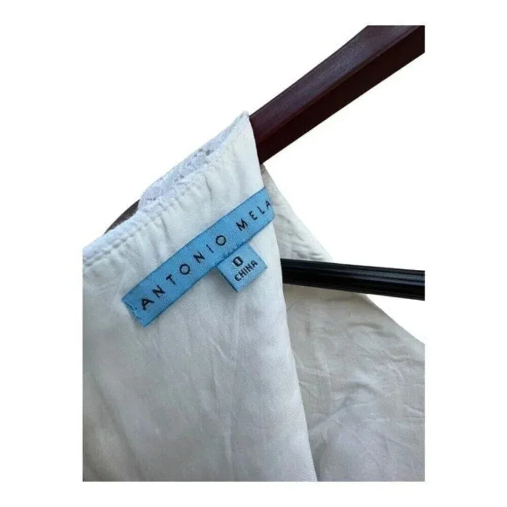 Antonio Melani White Eyelet Lace Overlay‎ Tier Scallop Lined Reggie Dress Size 0 - Image 3