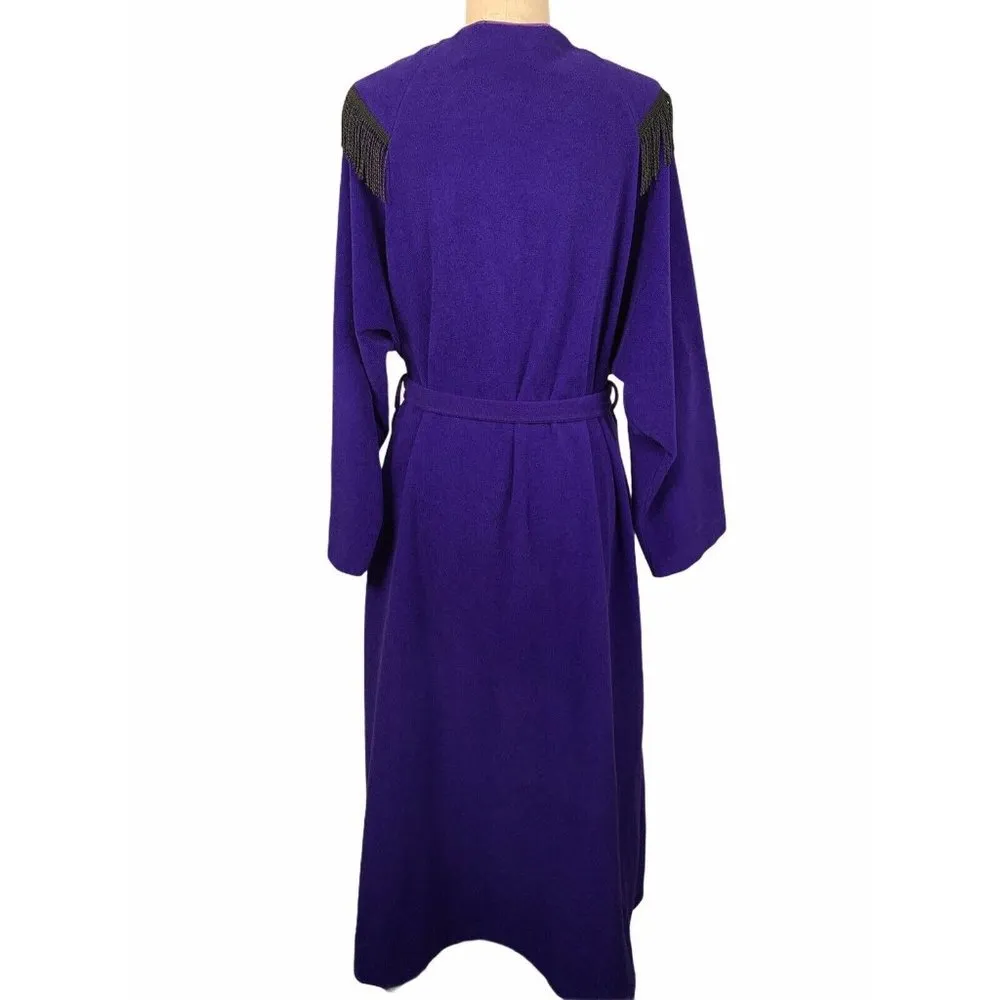 Vintage Vanity Fair Lounge Robe Fringe Embroidered Floral Full Length Purple - Image 5