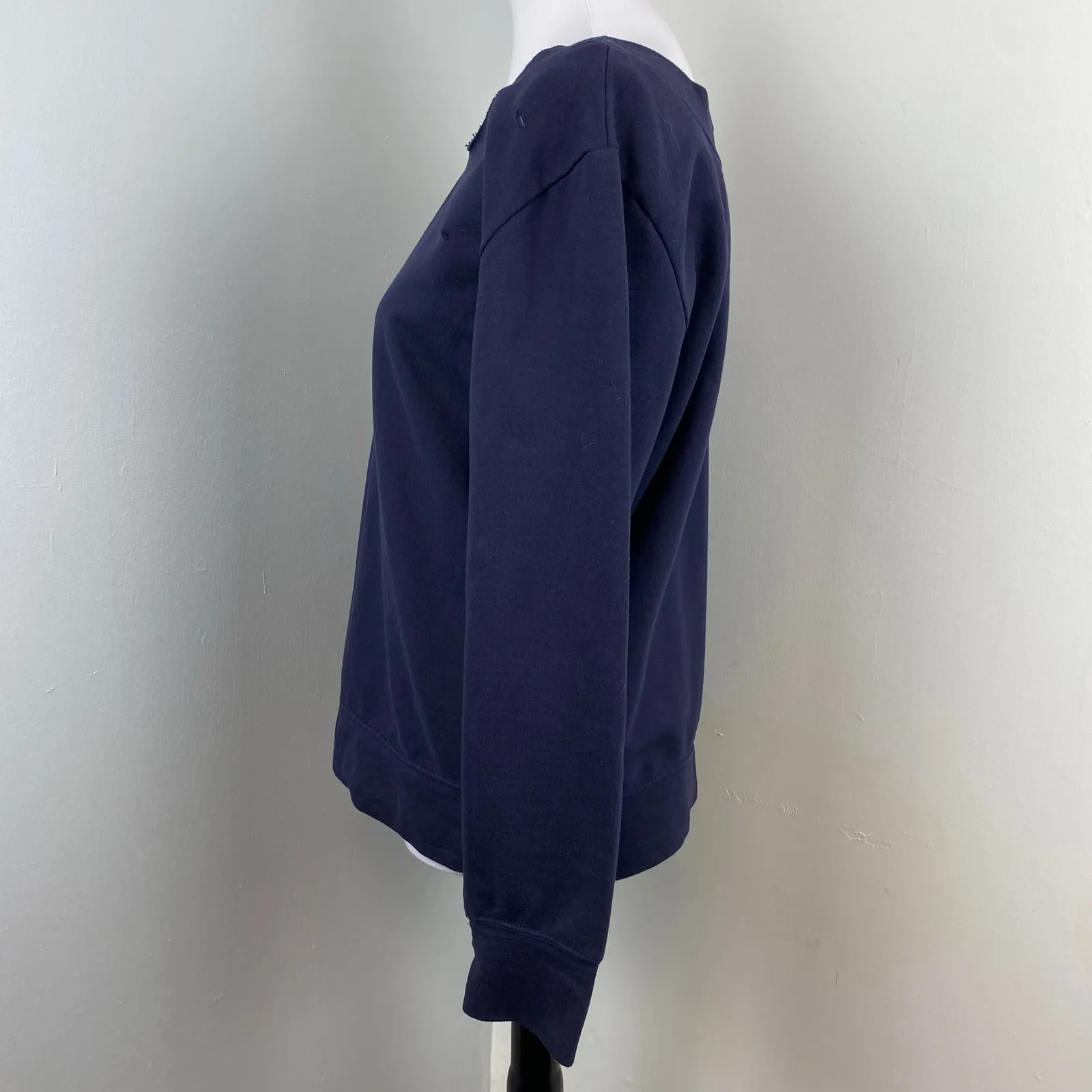 Sam Edelman Navy Distressed  Ripped Boatneck Long Sleeve Sweatshirt Medium - Image 3