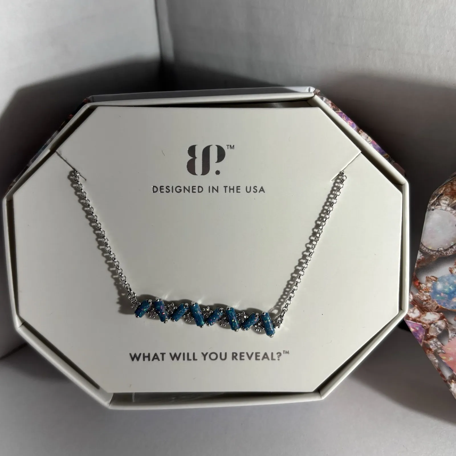 Bomb Party Emerald Fire Opal Necklace Oct Bday Rhodium - Image 2