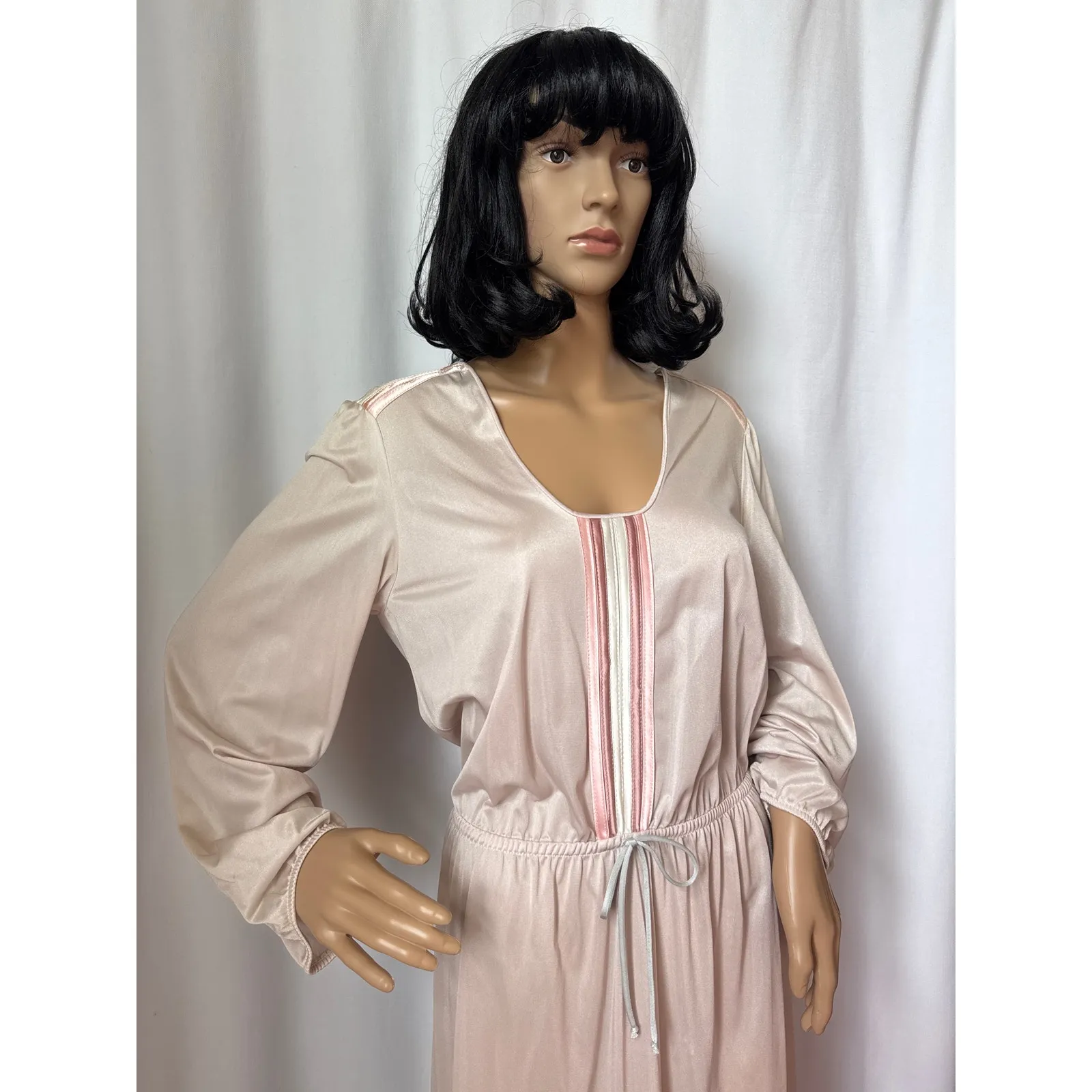 Vintage 1970s Sears Pink & Grey Satin Robe Nightgown Set medium Gray - Image 15