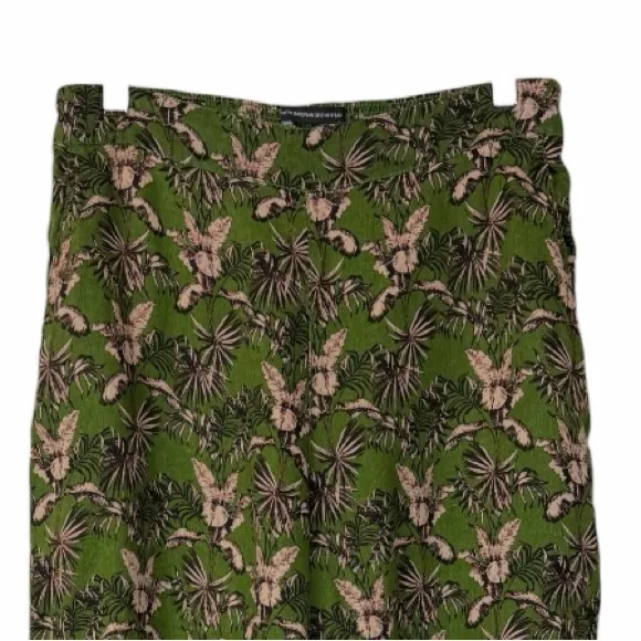 Tahari Linen Wide Leg Pants Crop Palazzo Olive Green Floral Women’s Size Large - Image 5