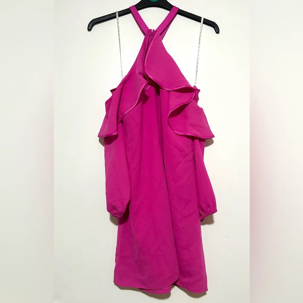 Lilly Pulitzer Shift Midi Hot Pink Dress Party Cocktail Ruffle Sleeve, Size 4 - Image 3