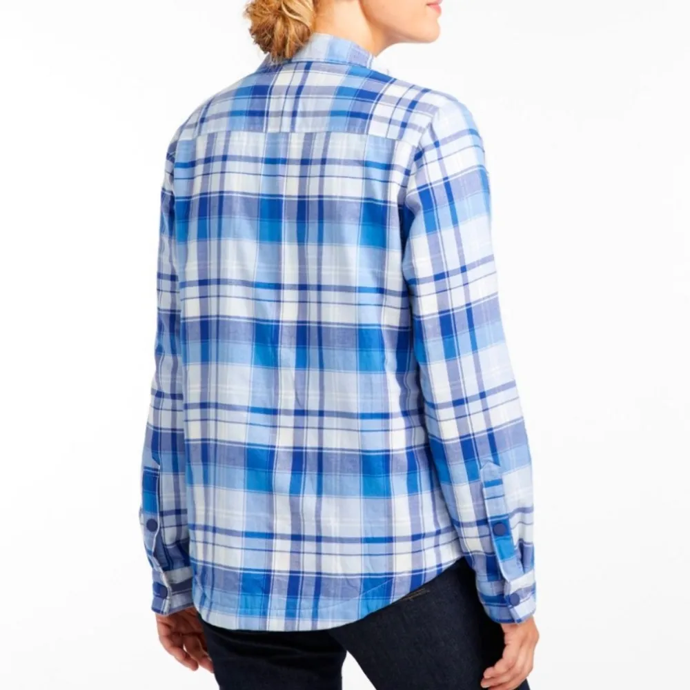 L.L. Bean Fleece-Lined Flannel Shirt Jacket Shacket Snap-Front Plaid Blue - Image 4