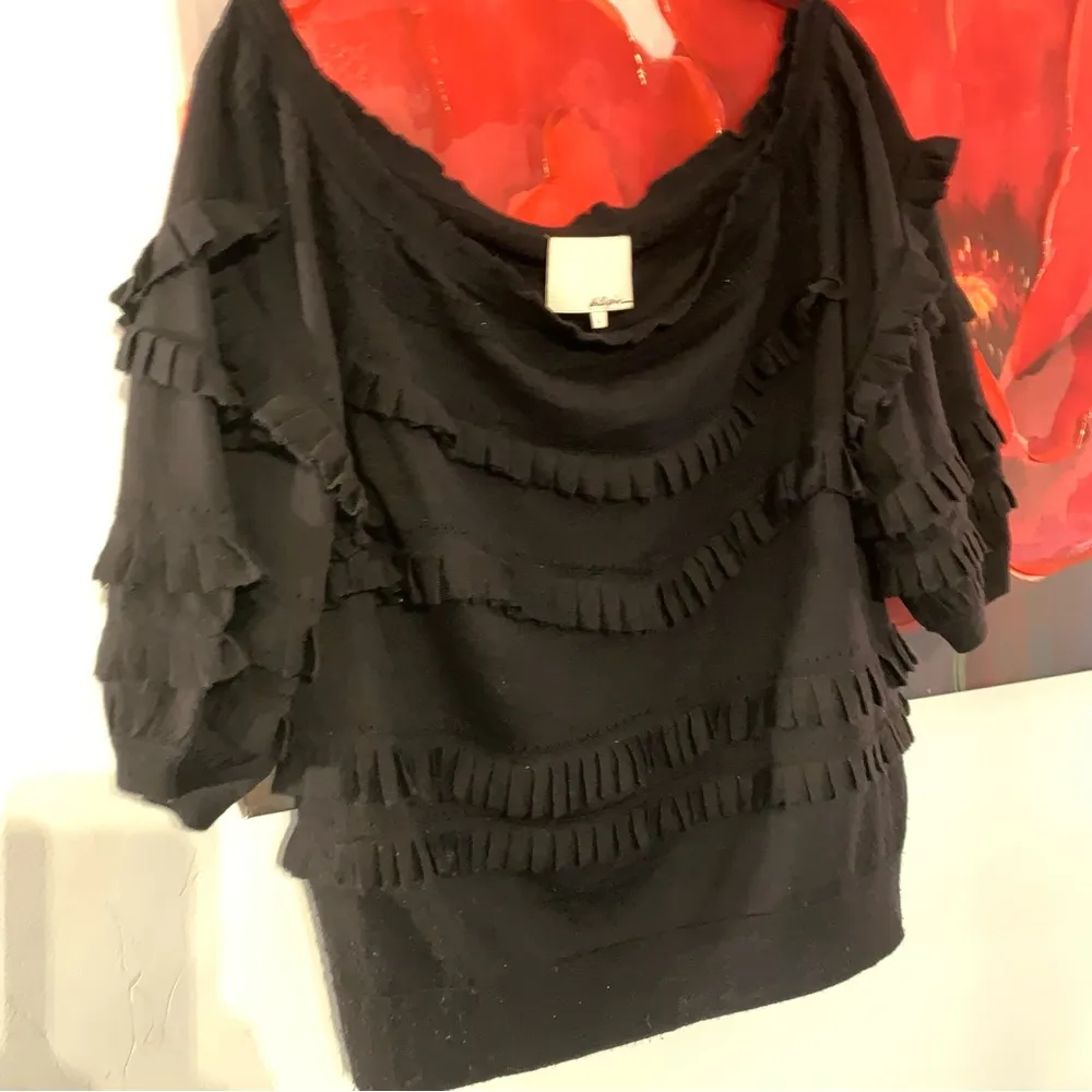 3.1 PHILLIP LIM SIDE RUFFLE BLACK PULLOVER SZ L Large Wool Blend Sweater Top - Image 8