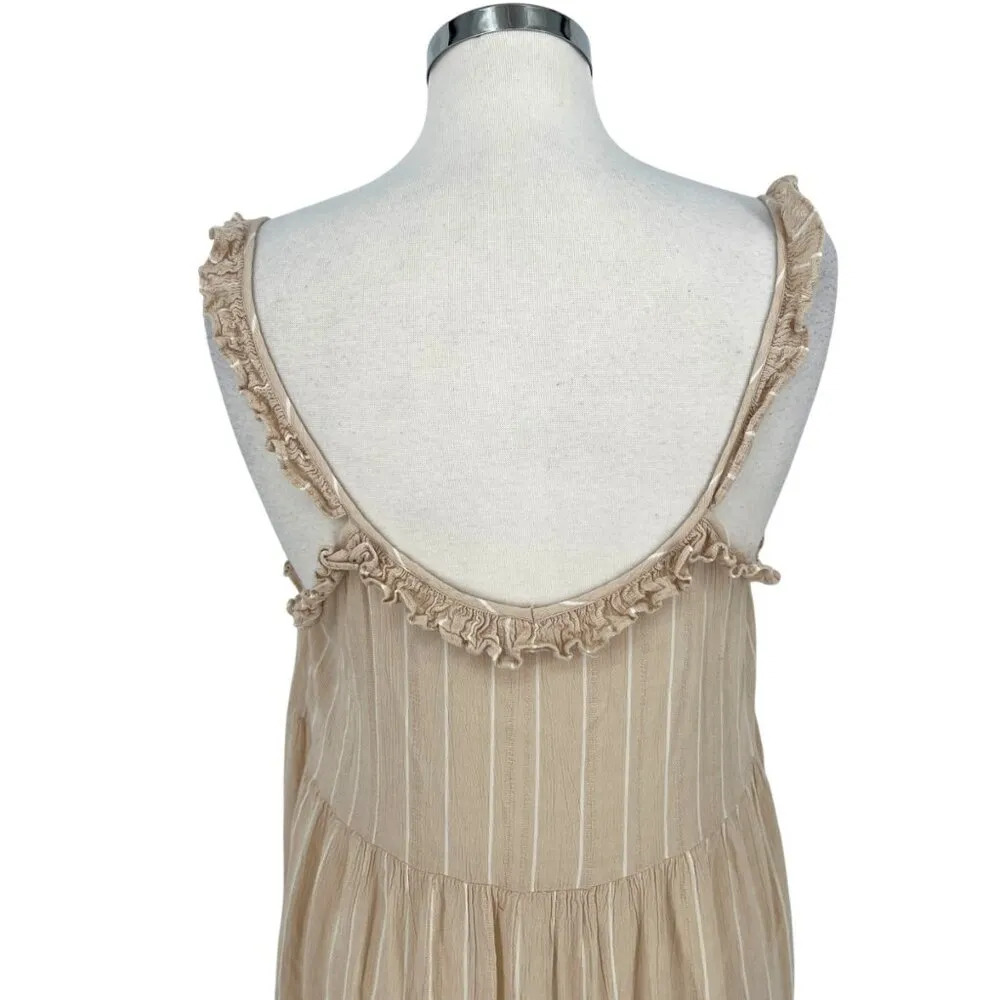 Charlie Paige Beige Sleeveless Tiered Maxi Dress With Ruffle Details Size Small - Image 6