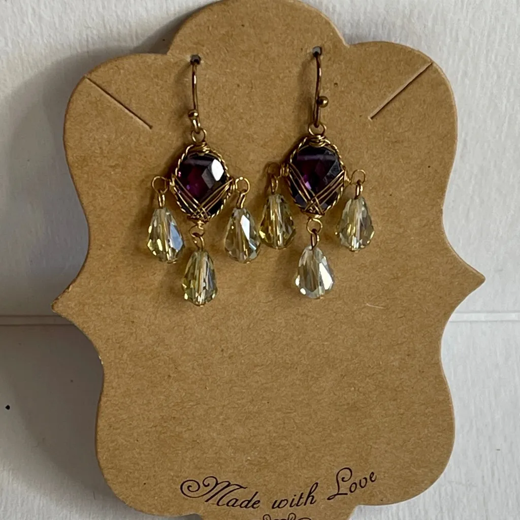 Elegant Gold and Purple Dangle Earrings - Image 3