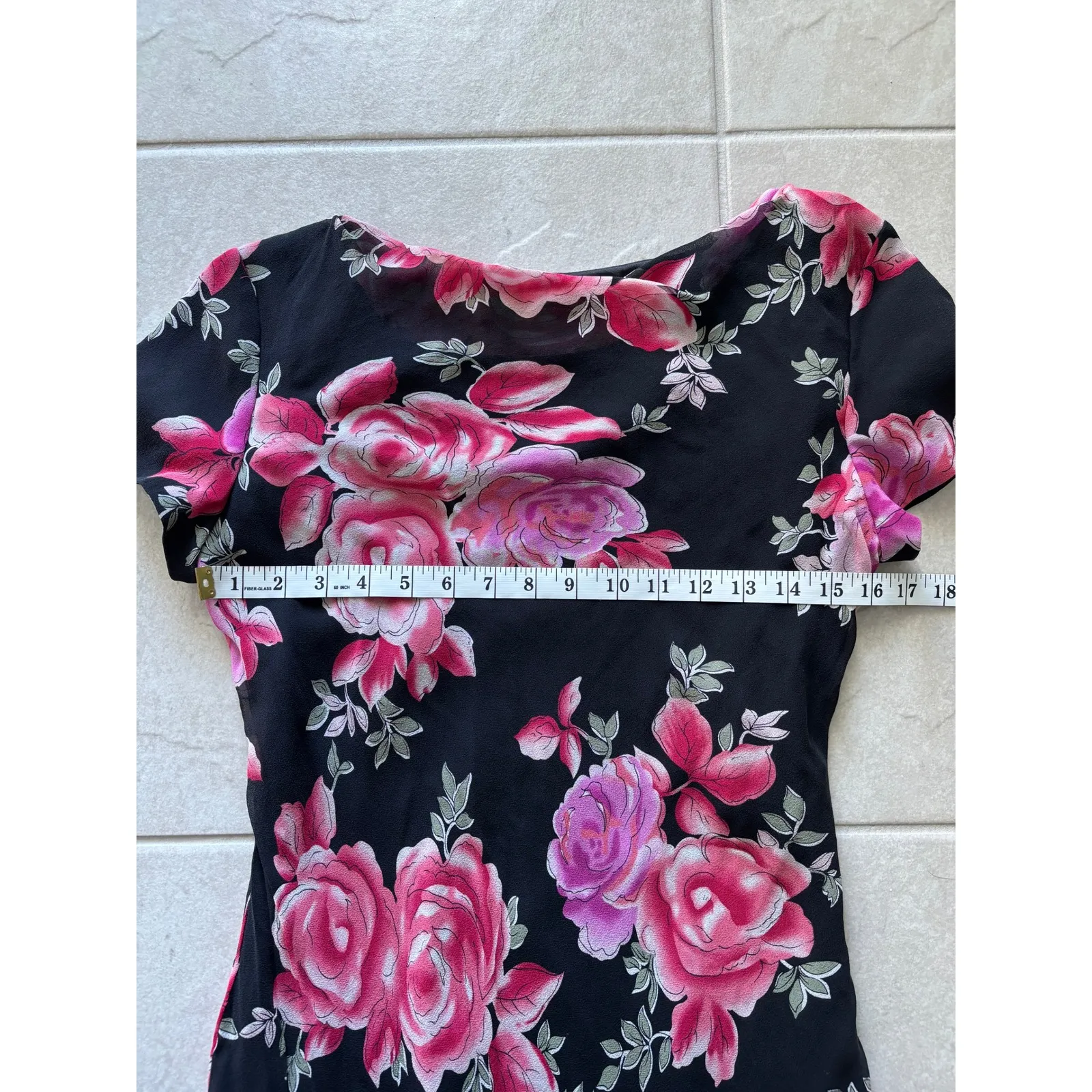 Vintage Donna Ricco Dress Women 10 Midi Sheer Dark Floral 90sFairy Asymmetrical - Image 6