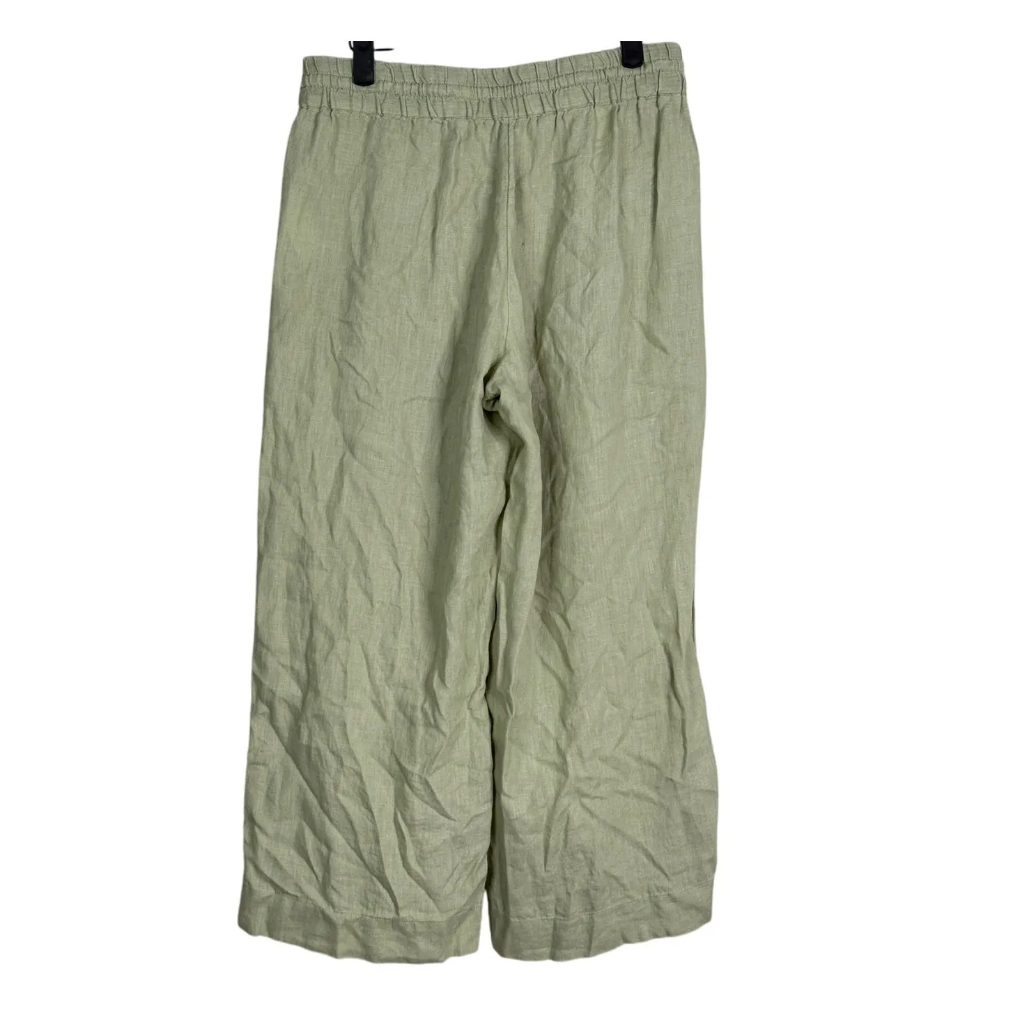 J. Crew Linen High Elastic Tie Drawstring Waist Straight Wide Leg Pant S Olive - Image 10