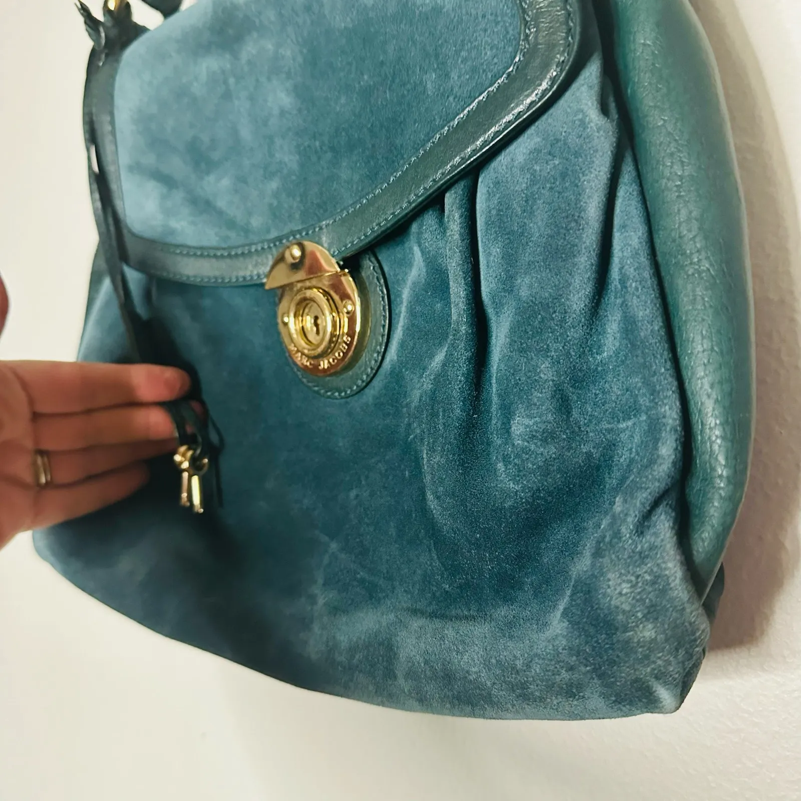 Vintage MARC JACOBS Emerald Green Suede Calf Hair Leather Handle Shoulder Bag - Image 2