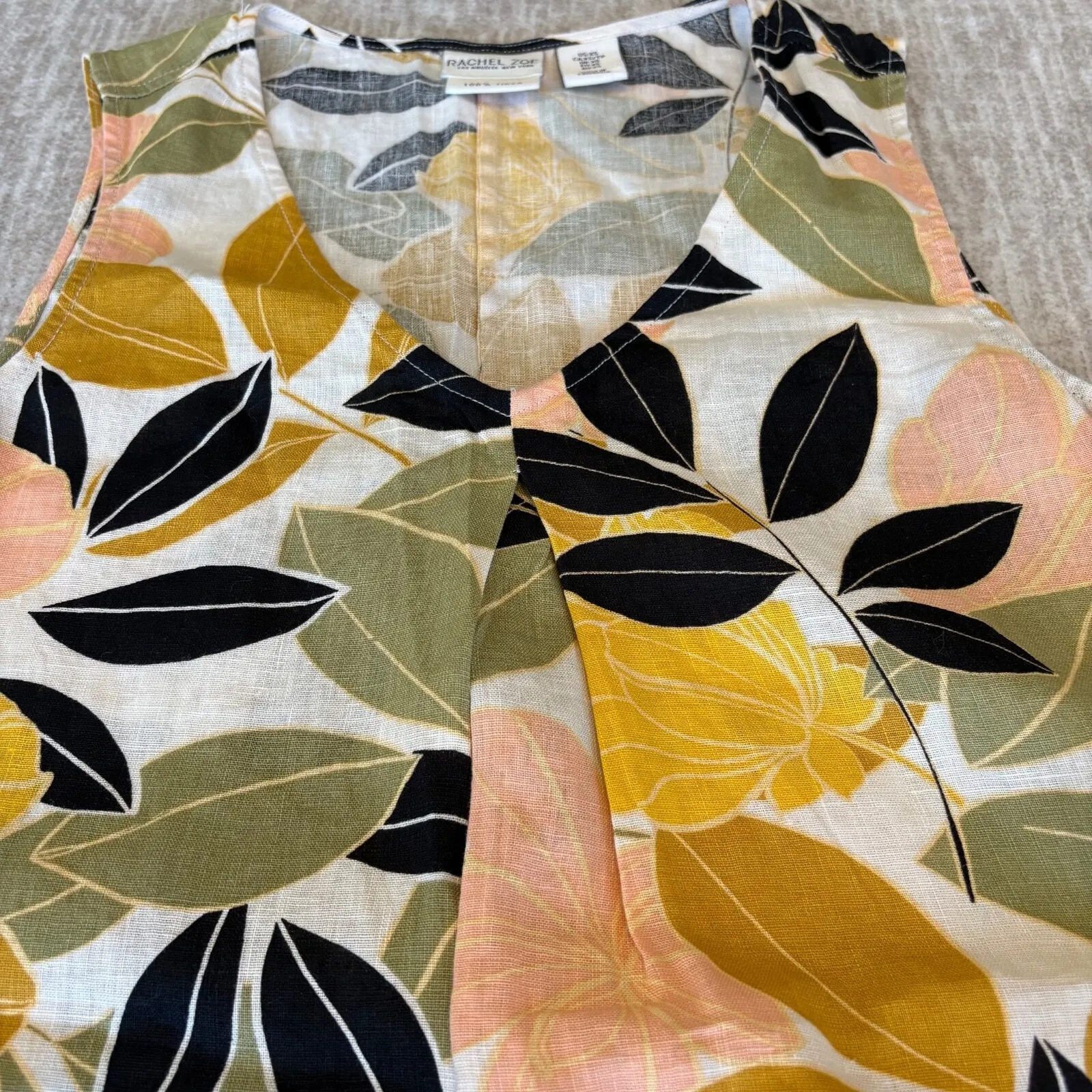 Rachel Zoe 100%‎ Linen Shift Dress Size XS PInk Tank  Floral Sleeveless Tropical - Image 9