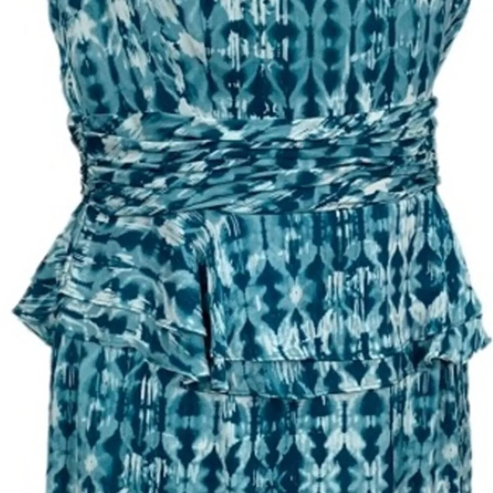 Antonio Melani Women's Dress Silk Peplum Sheath 100% Silk Teal White Size 10 - Image 10