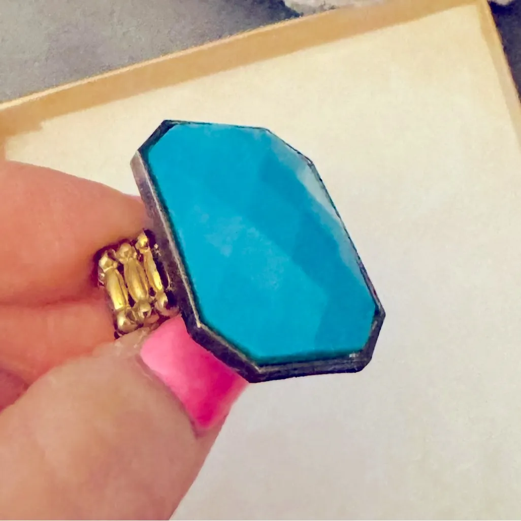 Turquoise Rectangular Statement Adjustable Ring Blue - Image 3