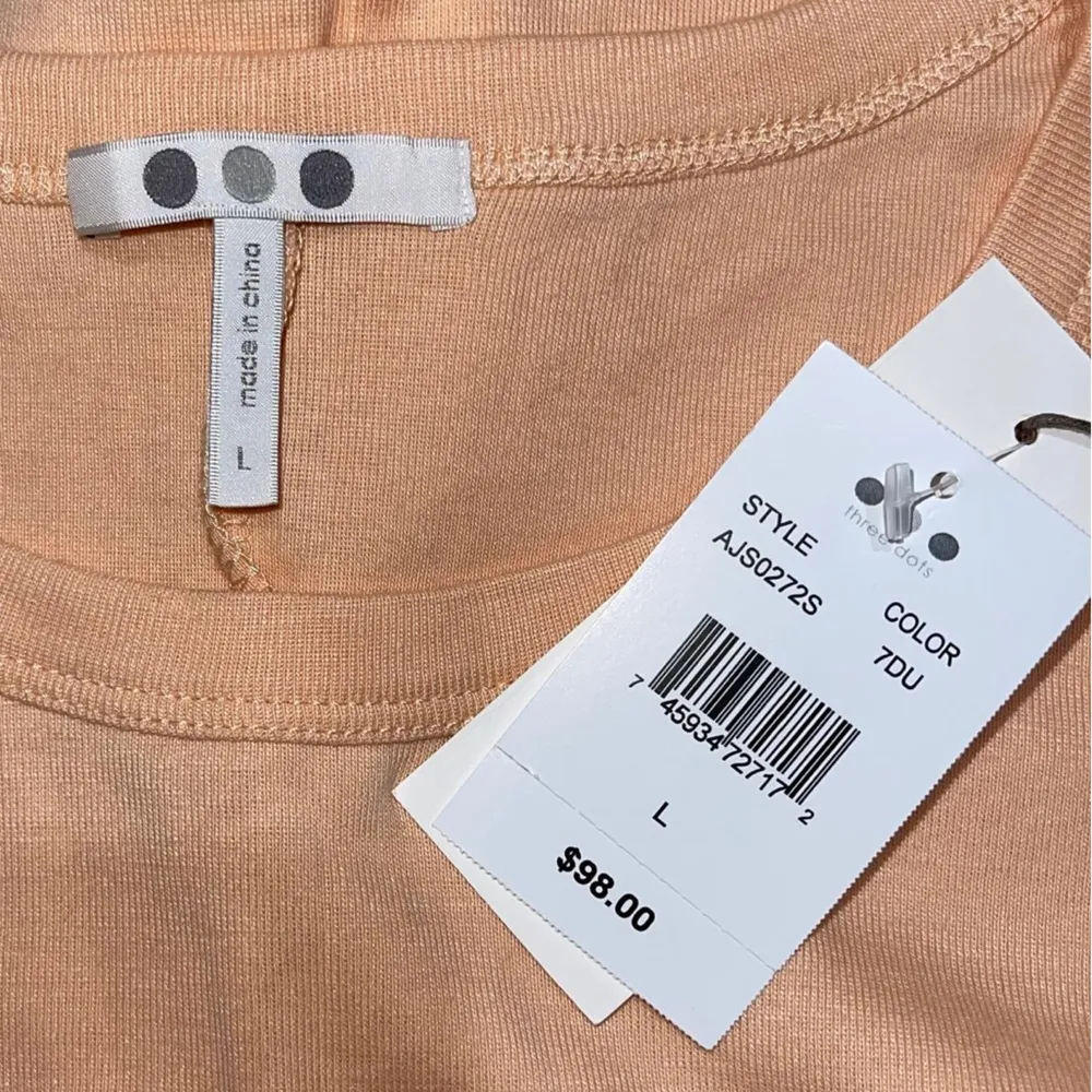 Three Dots Jersey S/S Crewneck T-Shirt Dress in Apricot Ice Size L New w/Tag - Image 10
